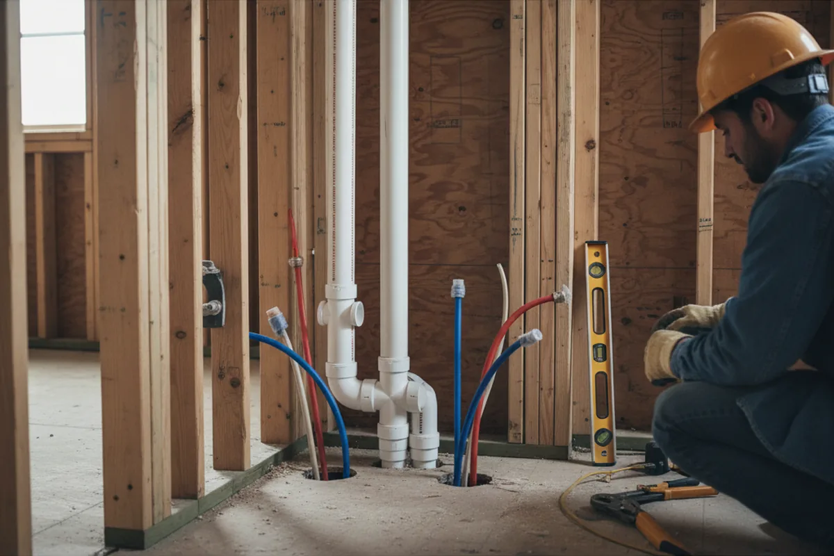 Drain and supply rough-in during Sump Pump Repair in Blocksburg